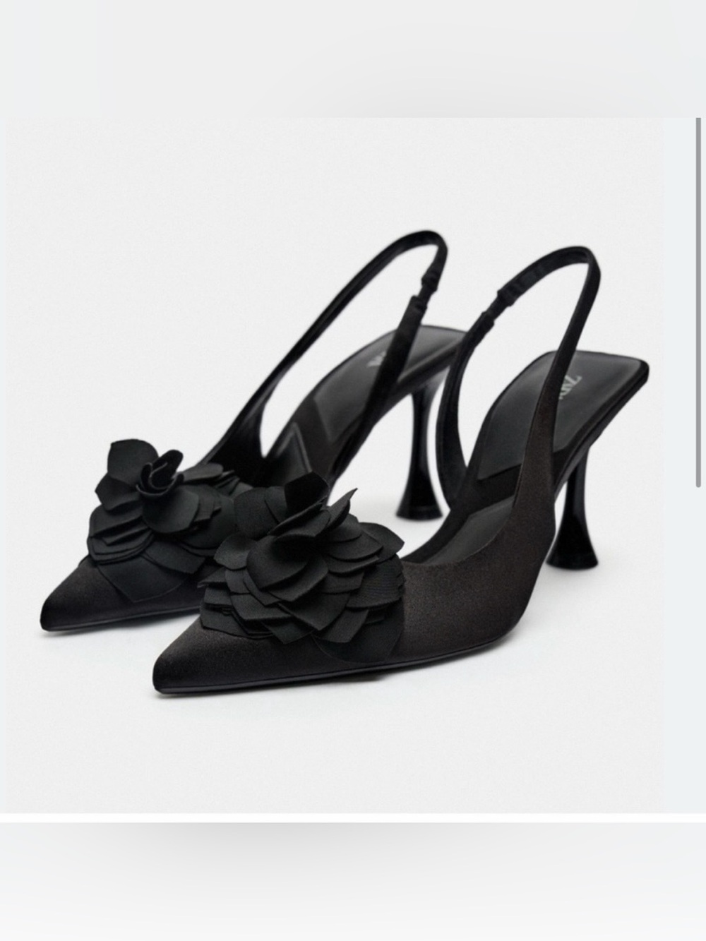 NEW WITH TAGS Zara Flower Slingback heels, black shoes, size 6.5
